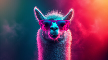 Cool and funny lama with colorful background