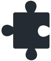 Black jigsaw puzzle piece flat icon on isolated background.