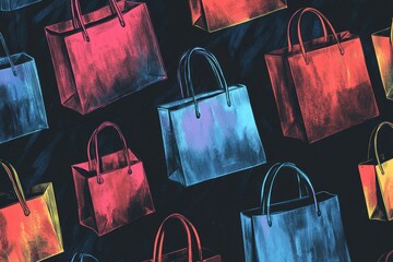 black friday sale banner with sketchy style shopping bags on black background for a stylish concept