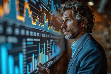 A businessman using AI to simulate different business scenarios during