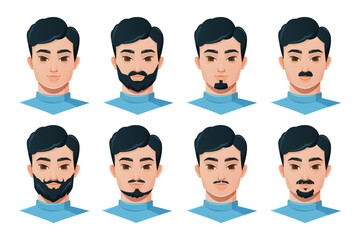 Set of male avatars with various facial hair styles