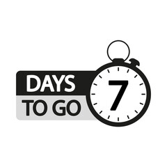 Countdown timer illustration. Bold 7 days to go text. Seven day countdown focus. Vector time management.