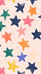 Colorful Stars on Pink Background, Abstract Image, Texture, Pattern Background, Wallpaper, Cover and Screen for Smartphone, PC, Laptop, 9:16 and 16:9 Format