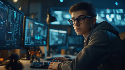 geeky young man wearing glasses