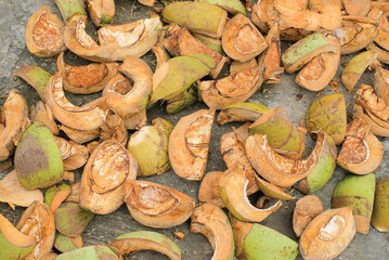 Sepet sabut kelapa, coconut coir husk or coconut shell, Dry coconut fiber fibrous brown.