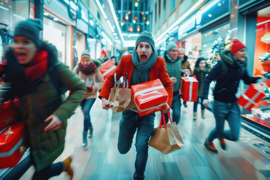 Frantic shoppers chasing Christmas deals, consumerism fueled holiday gift race in stores