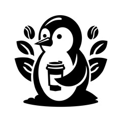 a penguin with a COFFEE leaf on its head