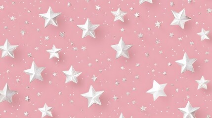 Silver Stars on Pink Background, Abstract Image, Texture, Pattern Background, Wallpaper, Cover and Screen for Smartphone, PC, Laptop, 9:16 and 16:9 Format