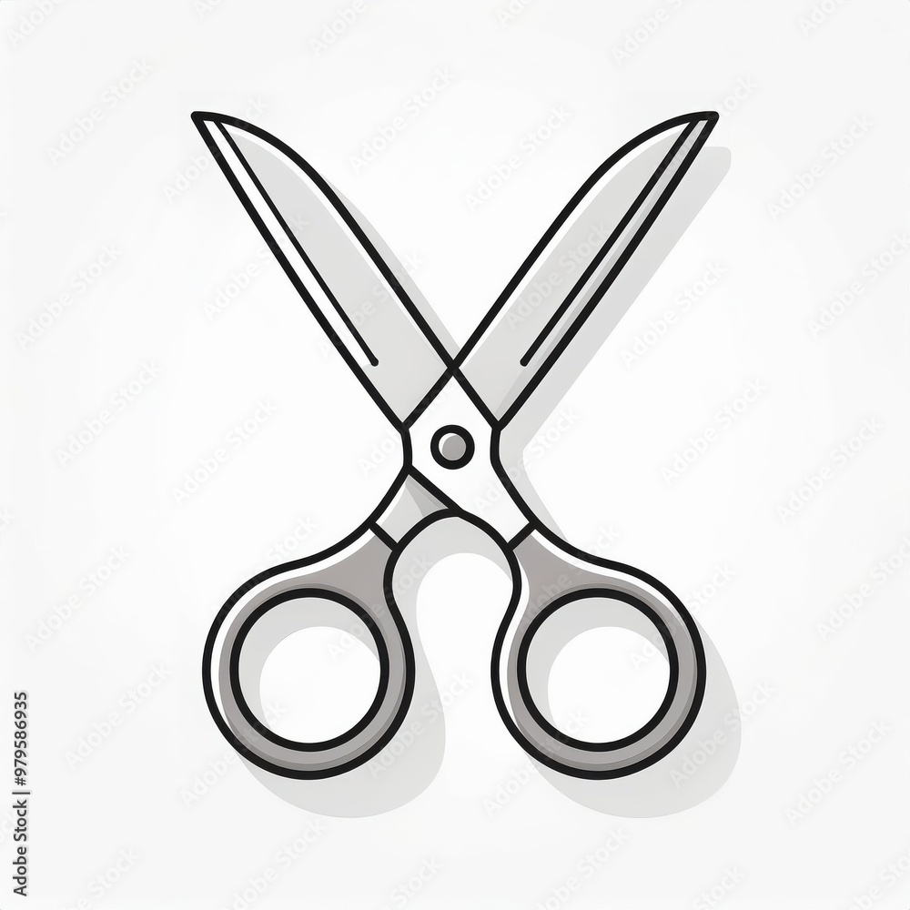 Aufkleber minimalist vector illustration of open scissors with black handles, sharp blades, and subtle shadowi