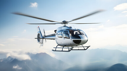 A Glimpse of Adventure: Close-Up Shot of a Professional Helicopter in Full Flight