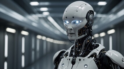 Humanoid robot in a modern industrial environment
