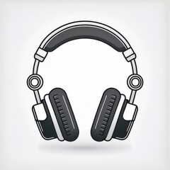 Fototapeta premium Minimalist Black and White Headphones Icon. Modern Line Art Illustration of Over-Ear Studio Headset for Audio, Music, Podcast, or Technology Themed Design on a Soft Gradient White Background PNG Logo