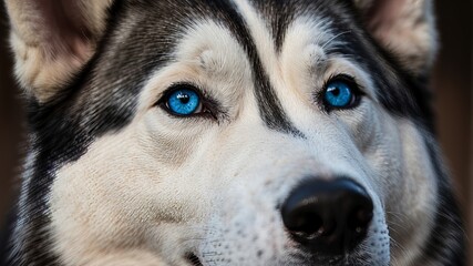 Husky with mesmerizing blue eyes and intense gaze
