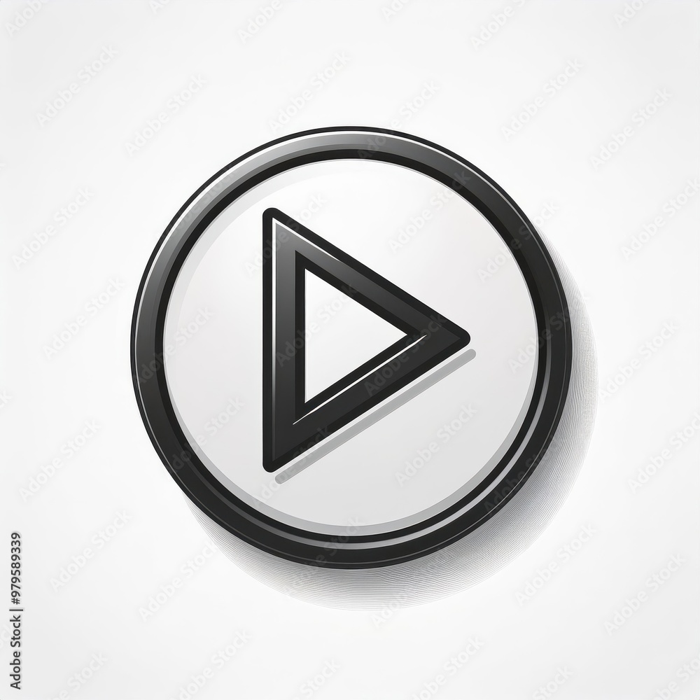 Poster Monochromatic Play Button Icon with Concentric Circular Lines, Minimalist Design Symbolizing Media Playback, in Sleek Black and White Gradient Style. Vector Logo Icon Png