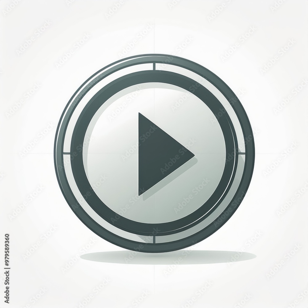 Poster Monochromatic Play Button Icon with Concentric Circular Lines, Minimalist Design Symbolizing Media Playback, in Sleek Black and White Gradient Style. Vector Logo Icon Png