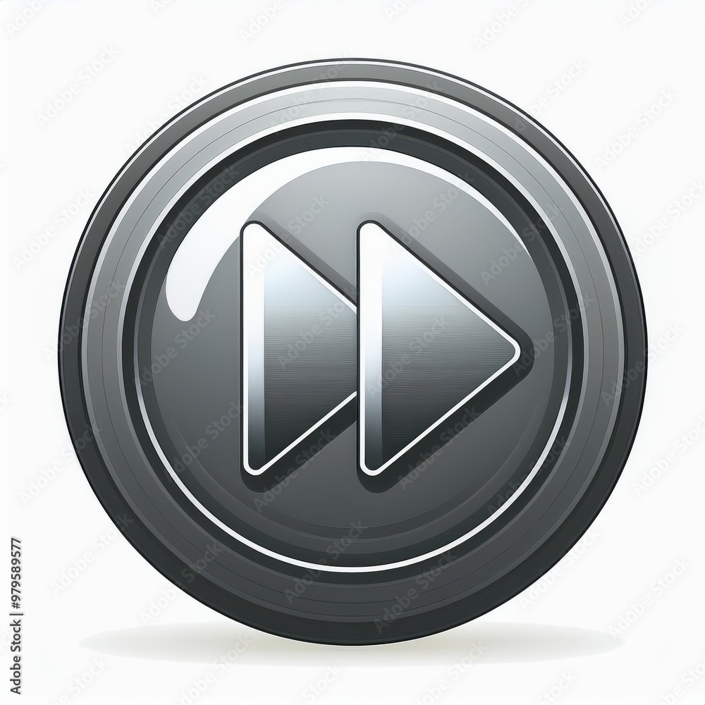 Poster Minimalist Black and White Rewind Button Icon in Circular Design with Drop Shadow on Clean White Background Vector Logo Icon Png