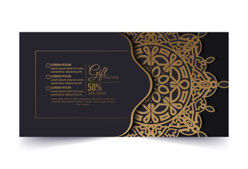 Luxury gold mandala gift voucher template