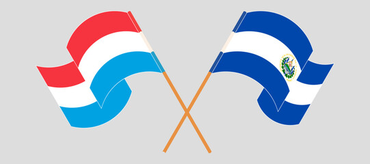 Crossed and waving flags of Luxembourg and Republic of El Salvador. Vector illustration