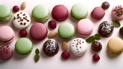 Obraz premium a poster of italian macarons and different toppings, editorial illustrations, 
