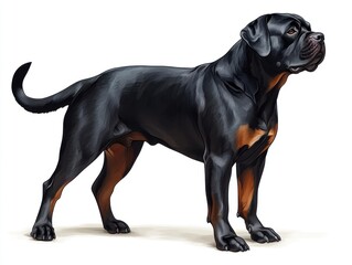 Obraz premium A Rottweiler puppy practices basic commands in a sunny outdoor setting, focusing on training