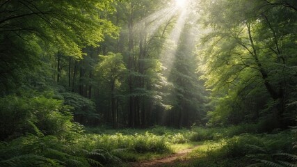 Obraz premium Lush green forest with dense vibrant foliage