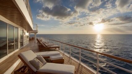 Luxurious cruise ship deck with ocean views