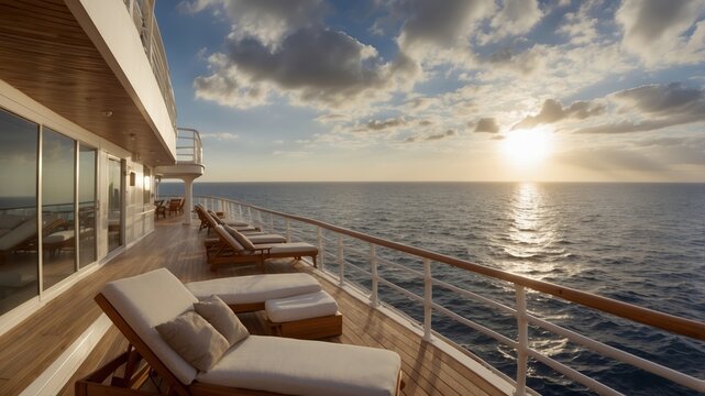 Luxurious cruise ship deck with ocean views