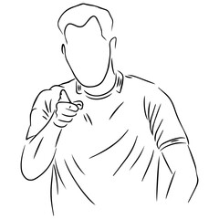 Someone who is pointing his index finger at Line Art Illustration