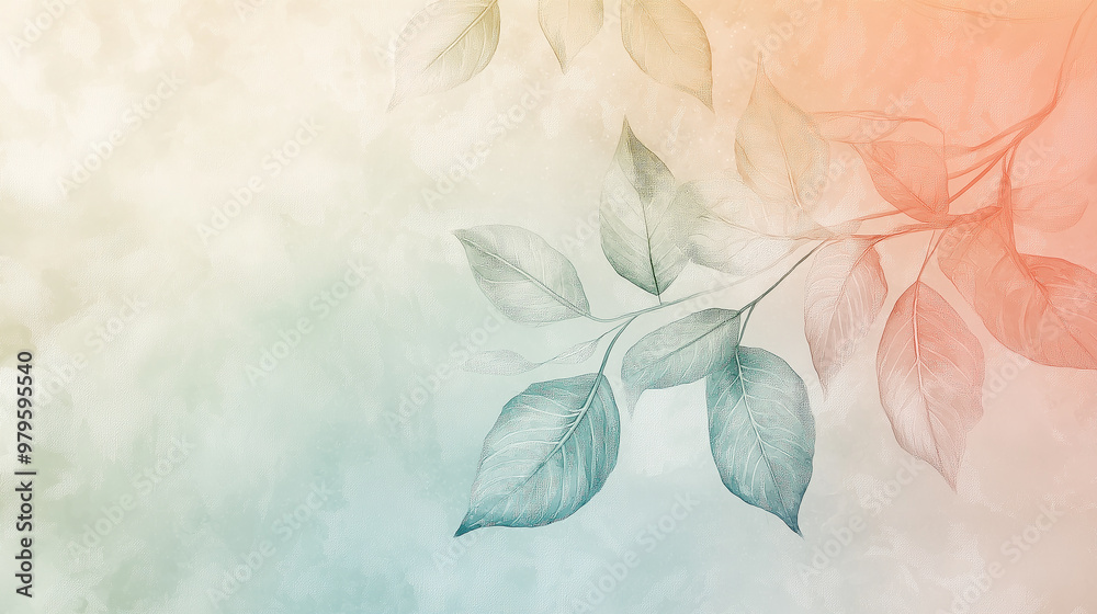 Aufkleber branch with leaves extending into pastel colored sky background