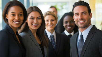 Fototapeta premium Group of business people smiling together in modern office