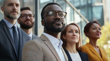 Obraz premium Confident business team looking up together outdoors