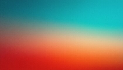 Fototapeta premium Vibrant Horizon. Gradient of Warm Red and Orange Melting Into Cool Blue Skies, Serenity of a Sunset or Sunrise Peaceful Transition Between Day and Night. Noise Backdrop Poster Banner Wallpaper