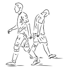 Two men standing side by side line art illustration