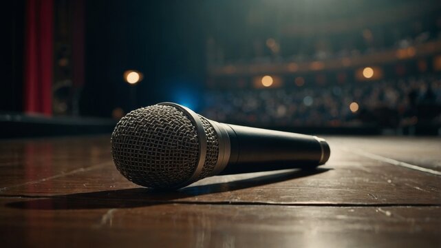 Microphone resting on the stage floor
