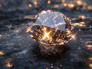 Fototapeta premium A hyper realistic diamond reflecting an intricate galaxy, showcasing brilliant sparkles and mesmerizing play of light. scene evokes sense of wonder and beauty