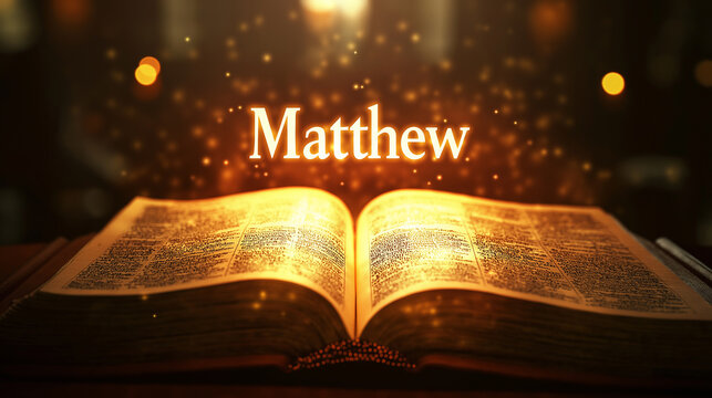 The gospel according to matthew shining in golden light