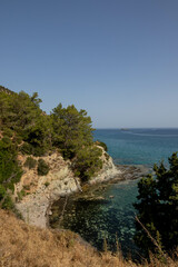 Obraz premium Tropical Rocks, trees and blue ocean landscape