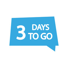 Countdown timer icon. Number three focus. Bold 3 days to go text. Light blue background.