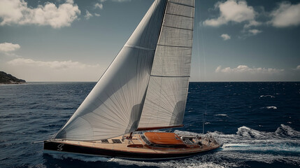 Luxury sailing yacht navigating the open ocean