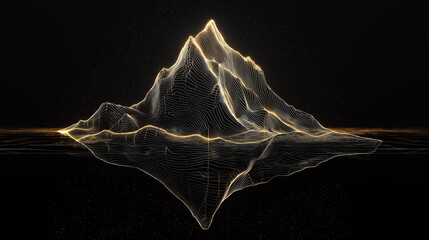 Abstract gold mountain landscape reflecting on black background
