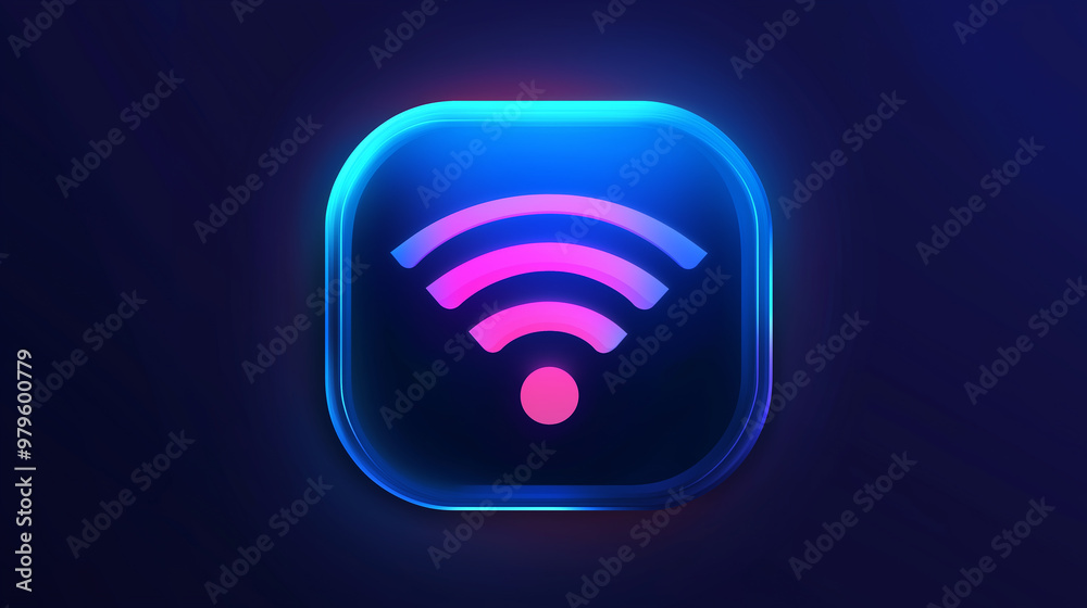 Poster wifi symbol glowing on dark background with neon light