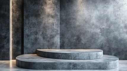 Modern concrete stage with dramatic lighting, ideal for product display or artistic presentations in minimalistic settings.