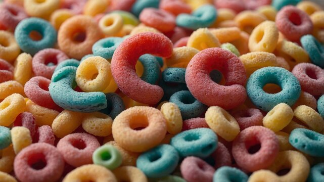 Pastel colored froot loops with small spoon