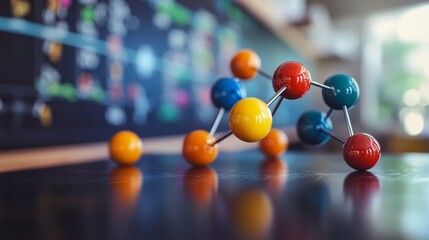 Colorful Molecular Model on Table in Classroom