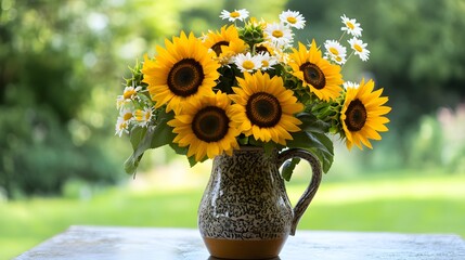 Sunflowers and Daisies in a Vase