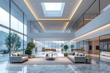 A large, open space with a glass ceiling and lots of windows