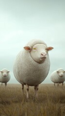 Obraz premium Livestock wearing protective covers in a field, a surreal take on farming during an epidemic