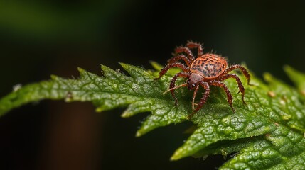 Close-up of a tiny tick insect, highlighting its small size and detailed features, ideal for entomology, pest control, and nature study visuals