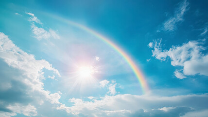 A blue sky with a rainbow