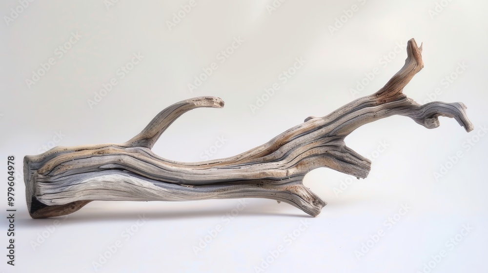 Wall mural Light Wooden driftwood branch isolated on a white background.